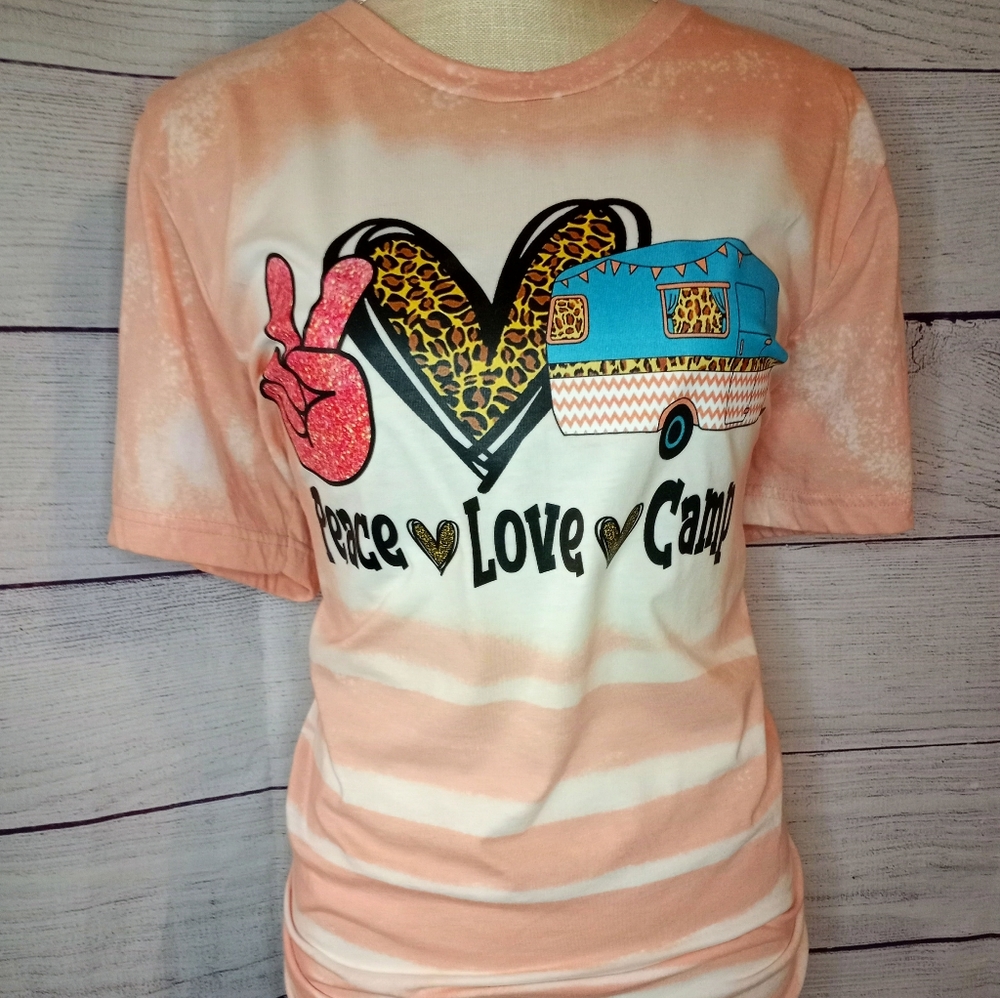 Distressed bleach screen printed tee shirt
